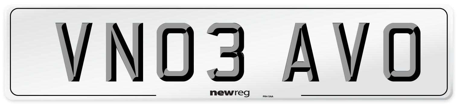 VN03 AVO Number Plate from New Reg